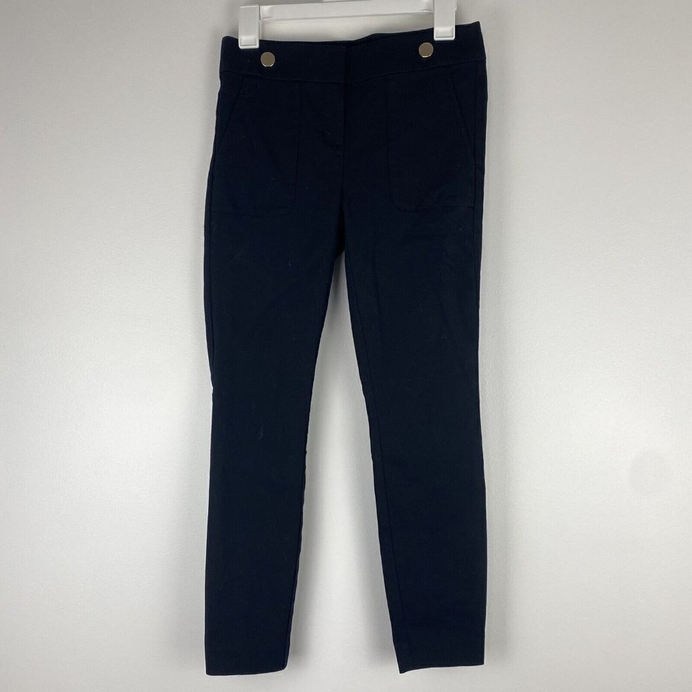 Loft Women's Marisa Skinny Leg Pants Size 0 Black Sailor Buttons Cotton Blend